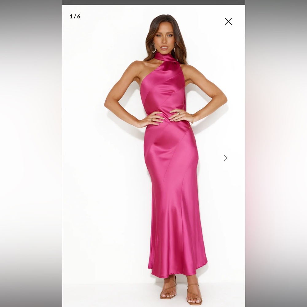 Glistening star satin maxi dress in hot pink/fuchsia